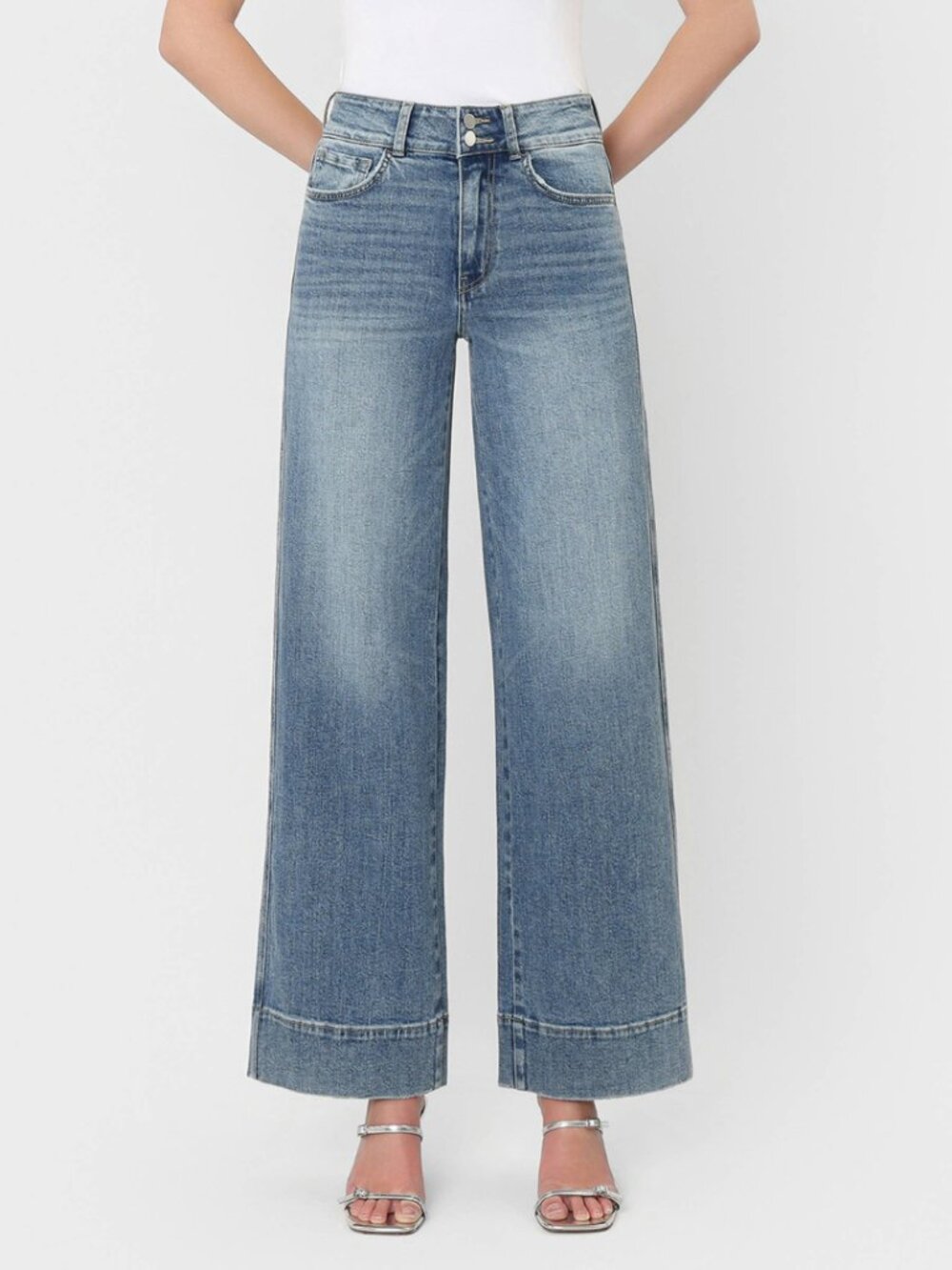 FLYING MONKEY Backdrop - Super High Rise Half Yoke Trouser Hem Wide Leg Jeans